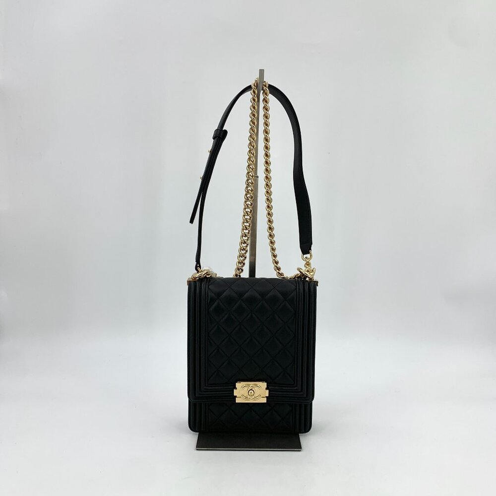 HW0894 Chanel Leboy Black Litchi Logo Chain Shoulder Bag Crossbody Bag 16*4*18cm